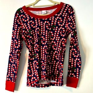 Hanna Andersson candy cane pattern long john top size M.